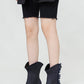 Denim Chain-Link Fringe Ankle Western Cowboy Boots With Square Toe And Hardware Detail - Black