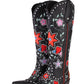 Vintage Floral And Heart Printed Western Cowgirl Block Heeled Knee High Boots - Black