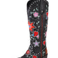 Vintage Floral And Heart Printed Western Cowgirl Block Heeled Knee High Boots - Black