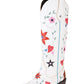 Vintage Floral And Heart Printed Western Cowgirl Block Heeled Knee High Boots - White