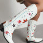 Vintage Floral And Heart Printed Western Cowgirl Block Heeled Knee High Boots - White