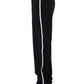 High-Waisted Pointed Toe Stiletto Heel Track Pant Boot With Side Stripes - Black