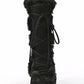 Faux Fur Lace-Up Knee High Chunky Platform Boots - Black