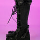 Faux Fur Lace-Up Knee High Chunky Platform Boots - Black