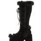 Faux Fur Lace-Up Knee High Chunky Platform Boots - Black