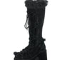 Faux Fur Lace-Up Knee High Chunky Platform Boots - Black