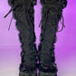 Faux Fur Lace-Up Knee High Chunky Platform Boots - Black