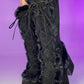 Faux Fur Lace-Up Knee High Chunky Platform Boots - Black