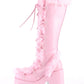 Faux Fur Lace-Up Knee High Chunky Platform Boots - Pink
