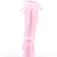 Faux Fur Lace-Up Knee High Chunky Platform Boots - Pink