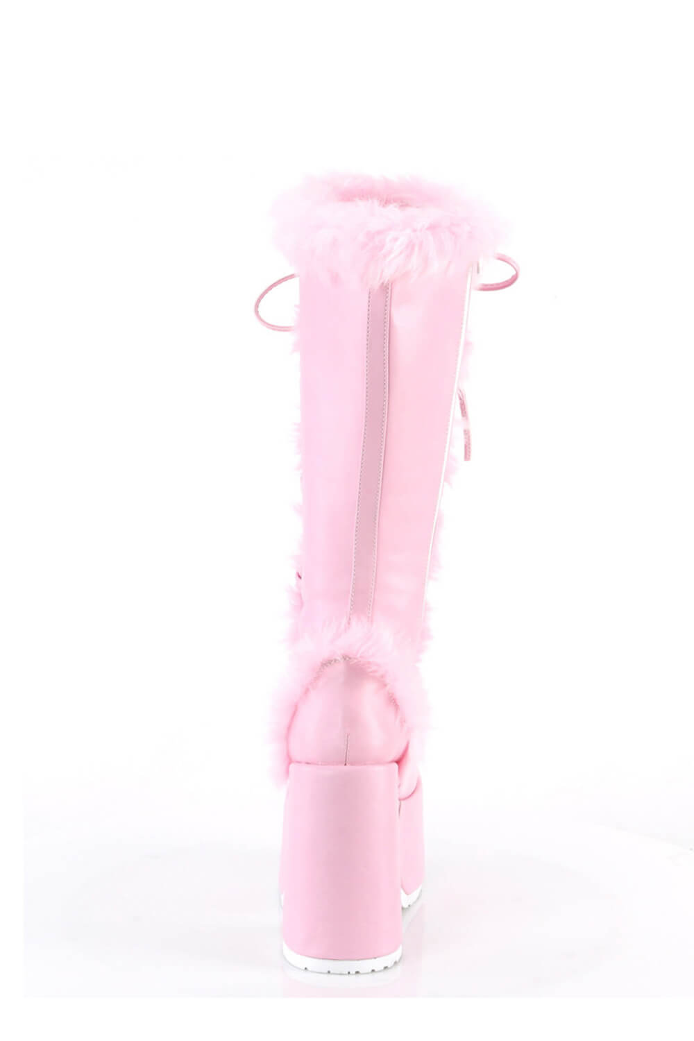 Faux Fur Lace-Up Knee High Chunky Platform Boots - Pink