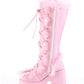 Faux Fur Lace-Up Knee High Chunky Platform Boots - Pink