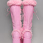 Faux Fur Lace-Up Knee High Chunky Platform Boots - Pink