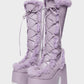 Faux Fur Lace-Up Knee High Chunky Platform Boots - Purple