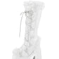 Faux Fur Lace-Up Knee High Chunky Platform Boots - White