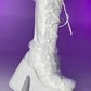 Faux Fur Lace-Up Knee High Chunky Platform Boots - White