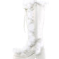 Faux Fur Lace-Up Knee High Chunky Platform Boots - White