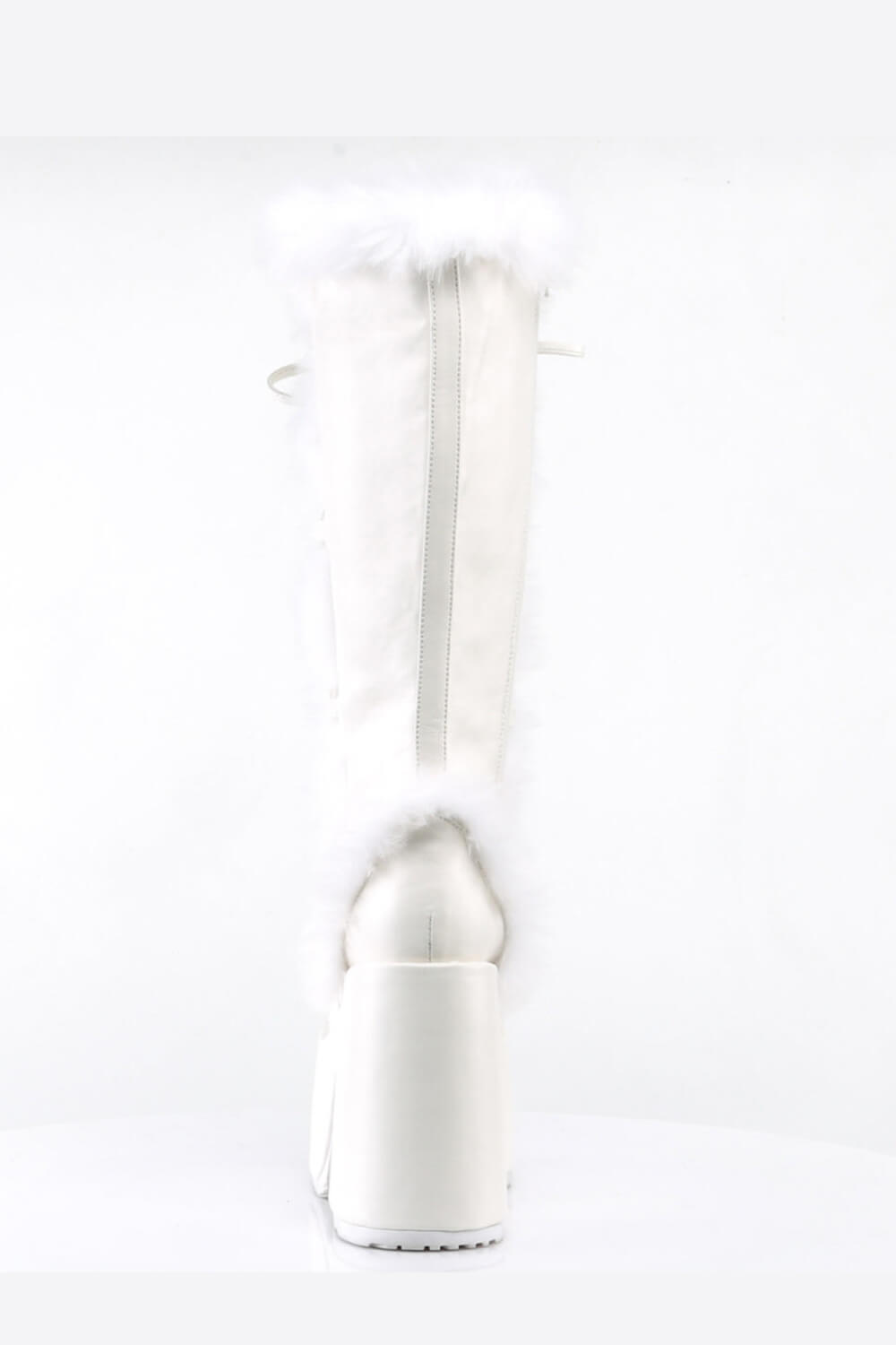 Faux Fur Lace-Up Knee High Chunky Platform Boots - White
