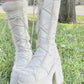 Faux Fur Lace-Up Knee High Chunky Platform Boots - White