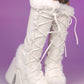 Faux Fur Lace-Up Knee High Chunky Platform Boots - White