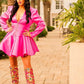 Floral Satin Gemstone-Embellished Pointed Toe Knee High Stiletto Boots - Pink