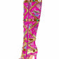 Floral Satin Gemstone-Embellished Pointed Toe Knee High Stiletto Boots - Pink