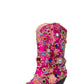 Floral Satin Gemstone-Embellished Pointed Toe Western Ankle Bootie - Pink