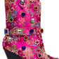 Floral Satin Gemstone-Embellished Pointed Toe Western Ankle Bootie - Pink