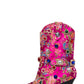 Floral Satin Gemstone-Embellished Pointed Toe Western Ankle Bootie - Pink