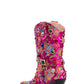 Floral Satin Gemstone-Embellished Pointed Toe Western Ankle Bootie - Pink