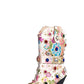 Floral Satin Gemstone-Embellished Pointed Toe Western Ankle Bootie - White