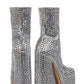 Silver Rhinestone Square Toe Platform Ankle Boots