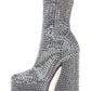 Silver Rhinestone Square Toe Platform Ankle Boots