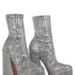 Silver Rhinestone Square Toe Platform Ankle Boots