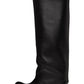 Faux Leather Fold Over Ruched Square Toe Platform Knee High Boots - Black