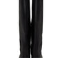 Faux Leather Fold Over Ruched Square Toe Platform Knee High Boots - Black