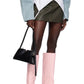 Faux Leather Fold Over Ruched Square Toe Platform Knee High Boots - Pink