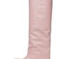 Faux Leather Fold Over Ruched Square Toe Platform Knee High Boots - Pink