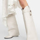 Lock Fold Over Western Cowboy Faux Leather Knee-High Boots - Ivory