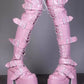 Patent Lace-Up Belt Buckle Strap Chunky Platform Thigh High Boots - Pink