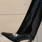 Calf Leather Fold Over Square Toe Knee High Boots - Black