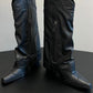 Studded Fold Over Mid-Calf Snip Toe Block Heel Western Boots - Black