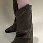 Studded Fold Over Mid-Calf Snip Toe Block Heel Western Boots - Brown