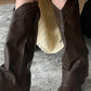 Studded Fold Over Mid-Calf Snip Toe Block Heel Western Boots - Brown