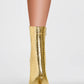 Gold Croc Print Pointed Toe Ankle Morso Heeled Boots