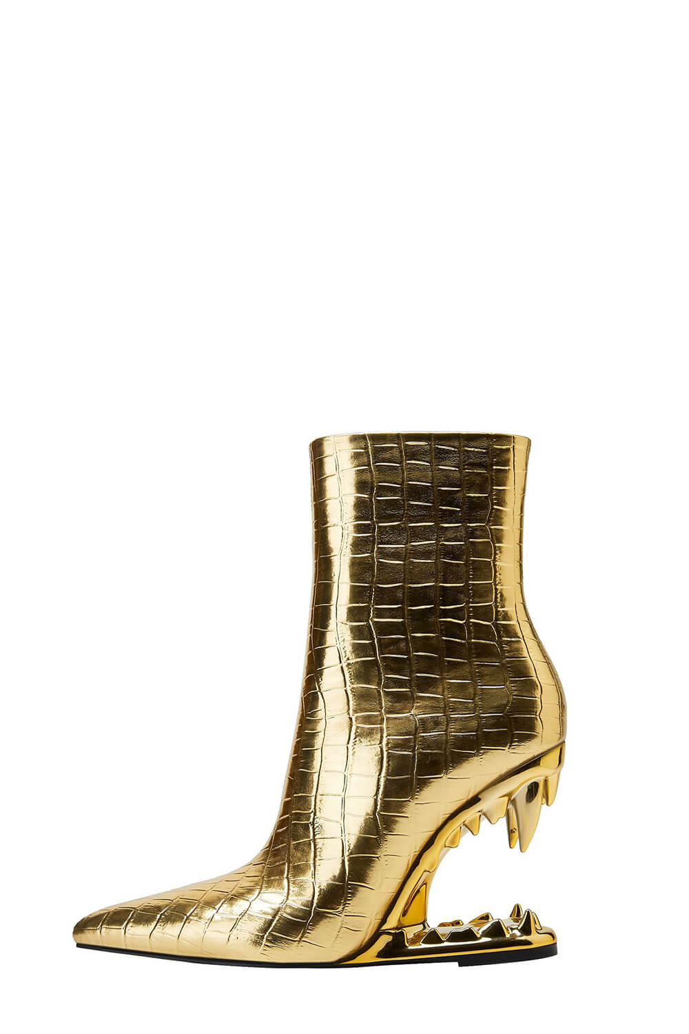 Gold Croc Print Pointed Toe Ankle Morso Heeled Boots