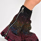 Rhinestone Embellished Wrapped Denim Padlock Detail Folded Wedge Heel Knee High Long Chunky Biker Boots - Rainbow