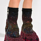 Rhinestone Embellished Wrapped Denim Padlock Detail Folded Wedge Heel Knee High Long Chunky Biker Boots - Rainbow