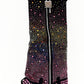 Rhinestone Embellished Denim Padlock Detail Folded Wedge Heel Knee High Boots - Rainbow
