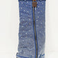 Rhinestone Embellished Denim Padlock Detail Folded Wedge Heel Knee High Boots - Dark Blue